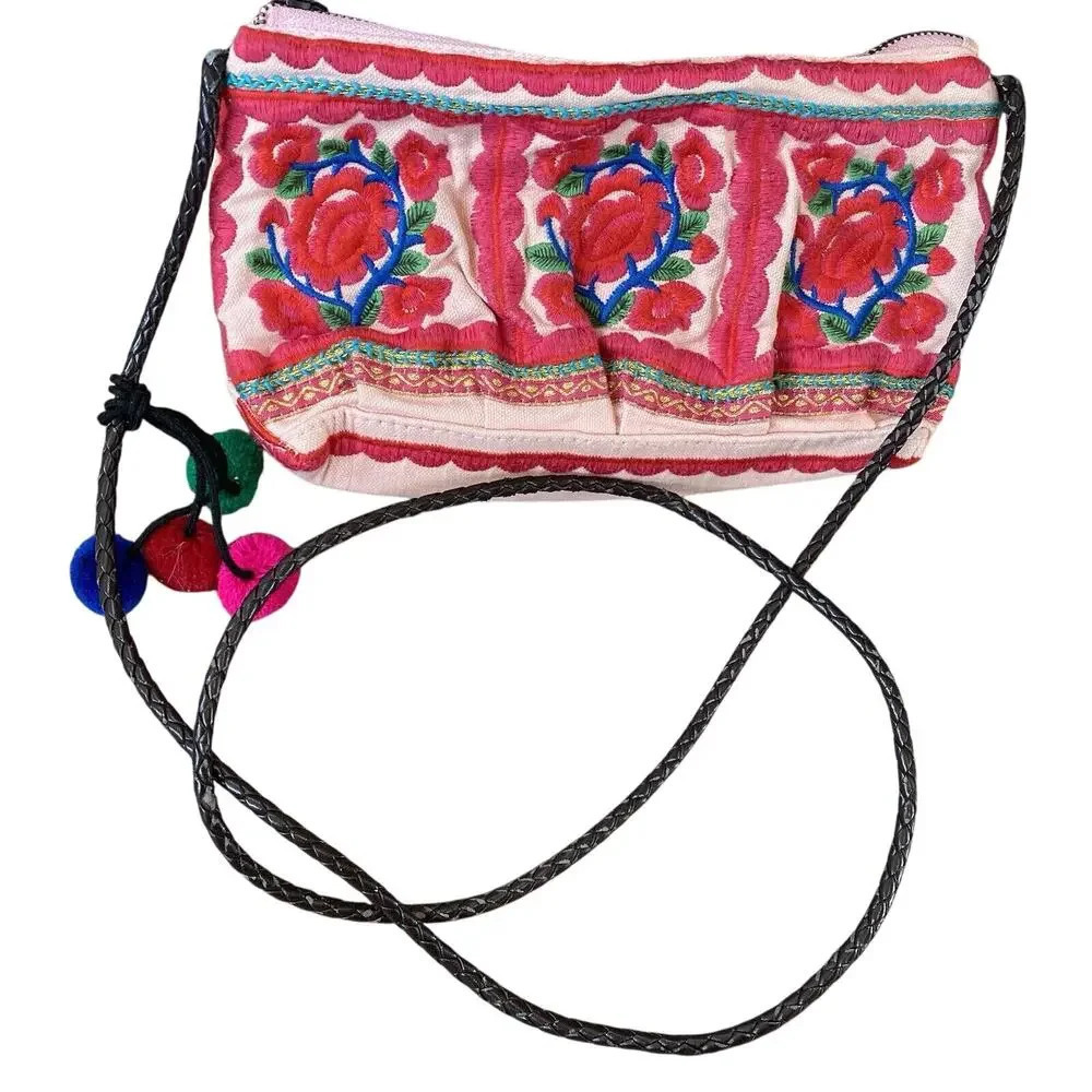 Y2K Limited Edition Small Crossbody Purse Floral Embroidered Cottagecore Pink